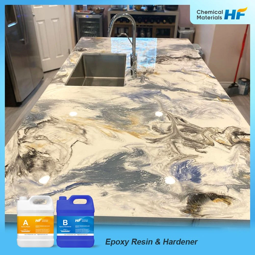 Clear Resin Two Components 3: 1 Marble Tops Epoxy Resin and Hardener Self Levels Two Part Liquid Glue